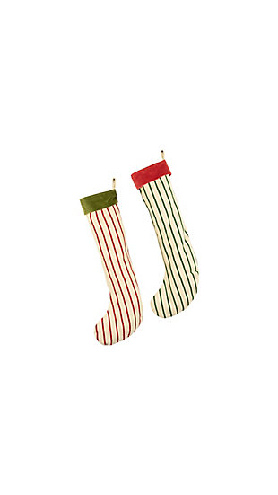 Kalalou Giant Striped Christmas Stockings with Velvet Collar (Set of 2), , large