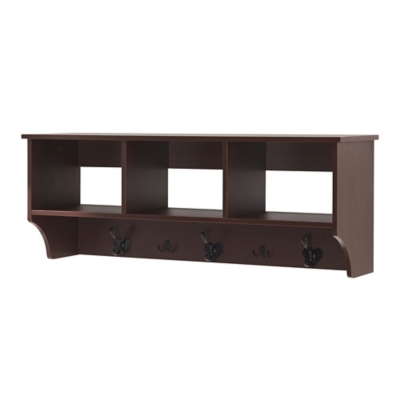 Vanity Art 5-Hook Wall Mounted Coat Rack with Storage, Brown, large