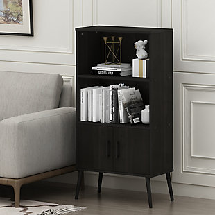 Furinno Claude 2-Shelf Accent Cabinet, Espresso, rollover