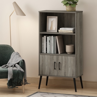 Furinno Claude 2-Shelf Accent Cabinet, French Oak Gray, rollover