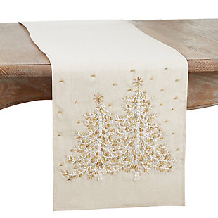 Saro Lifestyle Christmas Tree Design Embroidered Table Runner, , large