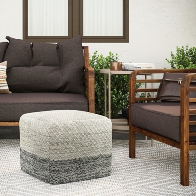 Macie Square Woven Pouf, Gray