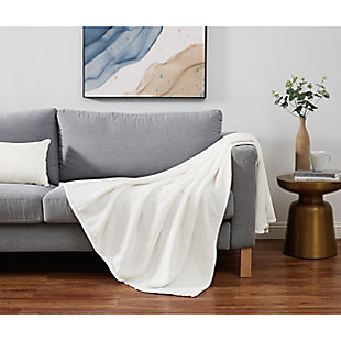 Cannon Solid Plush Throw, Ivory, large