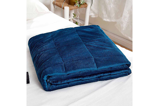 The SILVADUR Antimicrobial Plush Mink Machine Washable 15 lb. Weighted Blanket features patent pending, innovative and machine washable/dryable technology. This easy care construction is designed for everyday use, no matter how messy it gets. Created with plush faux mink fabric and simplistic yet fashionable colors, this blanket is perfect for any day, anywhere. Fabric treated by SILVADUR antimicrobial technology for intelligent freshness protection. Naturally reducing stress while improving comfort and relaxation, this weighted throw blanket has you covered.Made with fabric treated by SILVADUR™ antimicrobial technology for intelligent freshness protection | Navy | Innovative construction for safe laundering; both machine washable and dryable | Plush faux mink fabric, super soft to touch, breathable design | Box quilting to ensure evenly distributed weight throughout the blanket | Premium micro glass bead fill with 4 layers of lining to provide endless comfort | Weighted blankets provide deep pressure stimulation which reduces stress while promoting comfort and relaxation | Care: wash before use; machine wash cold non-chlorine bleach; tumble dry low heat
