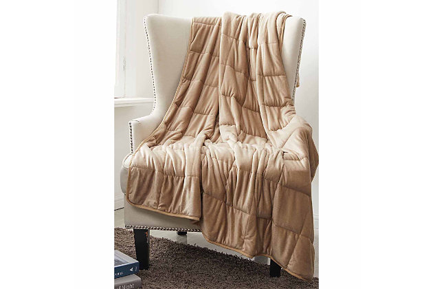 The SILVADUR Antimicrobial Plush Mink Machine Washable 12 lb. Weighted Blanket features patent pending, innovative and machine washable/dryable technology. This easy care construction is designed for everyday use, no matter how messy it gets. Created with plush faux mink fabric and simplistic yet fashionable colors, this blanket is perfect for any day, anywhere. Fabric treated by SILVADUR antimicrobial technology for intelligent freshness protection. Naturally reducing stress while improving comfort and relaxation, this weighted throw blanket has you covered.Made with fabric treated by SILVADUR™ antimicrobial technology for intelligent freshness protection | Tan | Innovative construction for safe laundering; both machine washable and dryable | Plush faux mink fabric, super soft to touch, breathable design | Box quilting to ensure evenly distributed weight throughout the blanket | Premium micro glass bead fill with 4 layers of lining to provide endless comfort | Weighted blankets provide deep pressure stimulation which reduces stress while promoting comfort and relaxation | Care: wash before use; machine wash cold non-chlorine bleach; tumble dry low heat