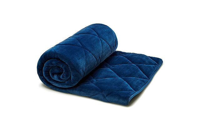Introducing the award-winning Dream Theory Butter Velvet Machine Washable Weighted Blanket. This luxurious blanket applies a calming, deep pressure with evenly distributed weight throughout. The plush throw blanket features patent-pending, innovative and machine washable/dryable technology. No need to hassle with spot washing or duvet covers. This easy-care construction is designed for everyday use, no matter how messy life gets.Made using ultra-plush butter velvet fabric | Navy | 2021 Best Bedding Award: Weighted Blanket Easy Care Velvet | Dream Theory uses a cozy velvet fabric that's filled with glass beads for weight; entirely machine washable and dryer safe so it doesn't need a separate cover | Soft to touch, breathable design | Washable patent-pending protective technology safely protects beads to ensure no leakage during the wash and dry cycle | Box quilting to ensure evenly distributed weight throughout the blanket | Premium micro glass bead fill with 4 layers of lining to provide endless comfort | Weighted blankets provide deep pressure stimulation which reduces stress while promoting comfort and relaxation | LAB RESULTS: Testers loved its softness, warmth, and appearance on the bed, and said "the fill was evenly distributed and did not shift around" --- Good Housekeeping | Care: wash before use; machine wash cold non-chlorine bleach; tumble dry low heat