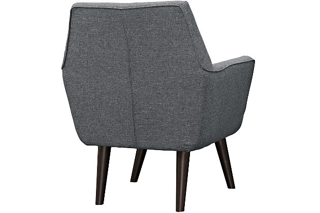 Engage your modern sensibilities with the organically shaped Posit armchair. It's gracey positioned on espresso finished wood legs designed with mid-century style in mind. Whether settling in with coffee and brunch or entering a spirited discussion with friends, Posit's button accents and organic form ensure eye-catching appeal at every turn.Polyester upholstery | Espresso stained rubberwood legs | Non-mar foot caps | Dense foam padding | Assembly required