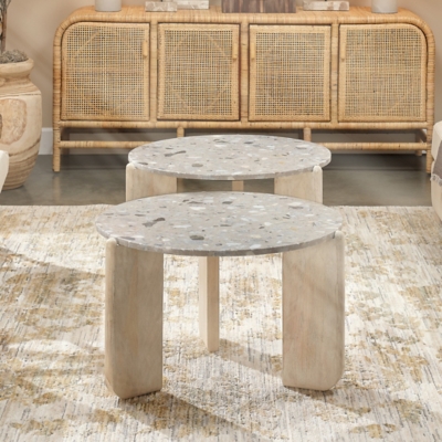 Relaxed Elegance Lincoln Wood and Terrazzo Coffee Table, Bleach White