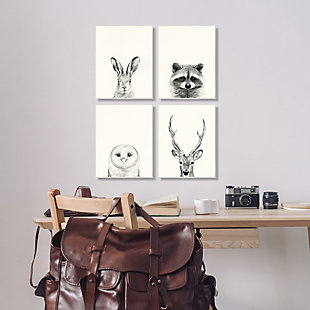 Stupell Industries Woodland Animals Portrait Grey Drawing Design, 10 x 15, Wood Wall Art, , rollover