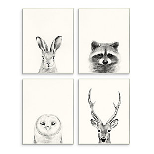 Stupell Industries Woodland Animals Portrait Grey Drawing Design, 10 x 15, Wood Wall Art, , large
