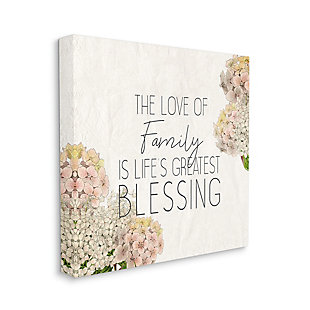 Stupell Industries Love Of Family Religious Flower Word Design, 17 x 17, Canvas Wall Art, Pink, large