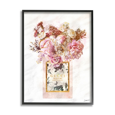 Stupell Industries Floral Bouquet Fashion Style Shopping Bag Pink White Gold , 11 x 14, Framed Wall Art, Pink, large