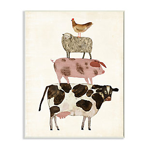 Stupell Industries Cow Sheep Pig and Chicken Barnyard Buds Stacked Farm Animals, 10 x 15, Wood Wall Art, Multi, large