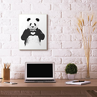 Stupell Industries Black and White Panda Bear Making a Heart Ink Illustration, 16 x 20, Framed Wall Art, , rollover