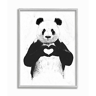 Stupell Industries Black and White Panda Bear Making a Heart Ink Illustration, 16 x 20, Framed Wall Art, , large