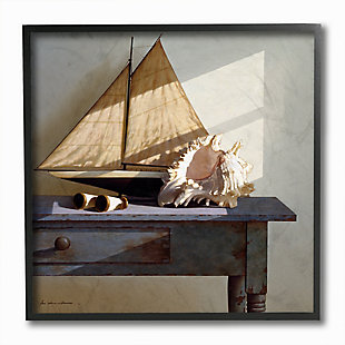Stupell Industries Sailboat Model and Conch Shell Nautical Still Life, 12 x 12, Framed Wall Art, , large