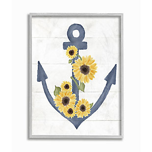 Stupell Industries Countryside Anchor with Sunflower Vine Floral Detail, 11 x 14, Framed Wall Art, Off White, large