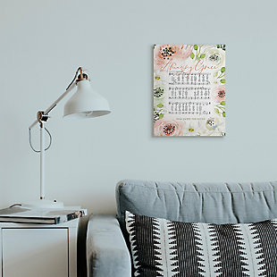 A delicately designed interpretation of a classic hymn, this piece of wall art frames the music for Amazing Grace in softly hued florals. Printed with high-quality inks and canvas, this piece is hand cut and comes ready to hang.Printed with high-quality inks and hand cut canvas | Wood stretcher bar | Ready to hang | Design by Jennifer Pugh