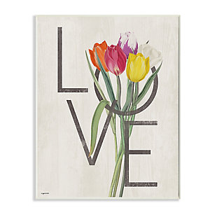 Stupell Industries Rustic Love Text Colorful Farm Tulip Florals, 10 x 15, Wood Wall Art, Beige, large