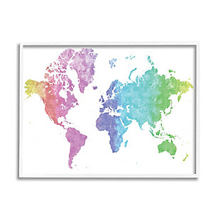 Stupell Industries Modern Rainbow Map of the World Transitioning Tones, 11 x 14, Framed Wall Art, Multi, large