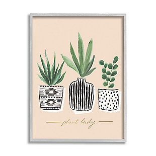 Stupell Industries Green Fern Trio Chic Patterns Plant Lady Sentiment, 11 x 14, Framed Wall Art, Beige, large