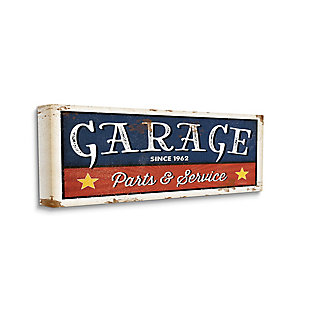 Stupell Industries Vintage Americana Garage Sign Parts and Service Phrase, 10 x 24, Canvas Wall Art, Blue, large