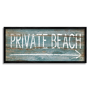 Stupell Industries Rustic Distressed Private Beach Sign Right Arrow Direction, 10 x 24, Framed Wall Art, Blue, large