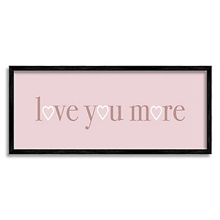 Stupell Industries Soft Pink Love You More Phrase Heart Shapes, 10 x 24, Framed Wall Art, Pink, large