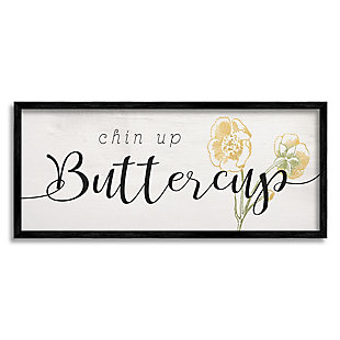 Stupell Industries Chin Up Buttercup Cute Encouragement Yellow Florals, 10 x 24, Framed Wall Art, Black, large