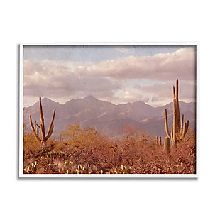 Stupell Industries Faded Rustic Desert Scene Distant Mountains Cactus , 11 x 14, Framed Wall Art, Brown, large