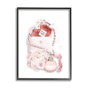 Stupell Industries Pink Designer Bag with Chic Florals Paint Splatter, 11 x 14, Framed Wall Art, Pink, large