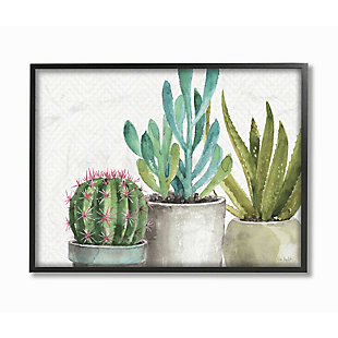 Stupell Industries Modern Succulents Pattern Green Grey Watercolor Painting, 11 x 14, Framed Wall Art, Multi, large