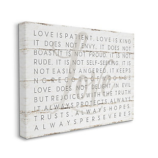 Stupell Industries Love Is Patient Grey on White Planked Look, 16 x 20, Canvas Wall Art, Multi, large
