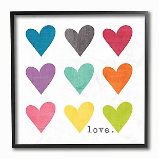 Stupell Industries Watercolor Cute Hearts Love, 12 x 12, Framed Wall Art, Multi, large
