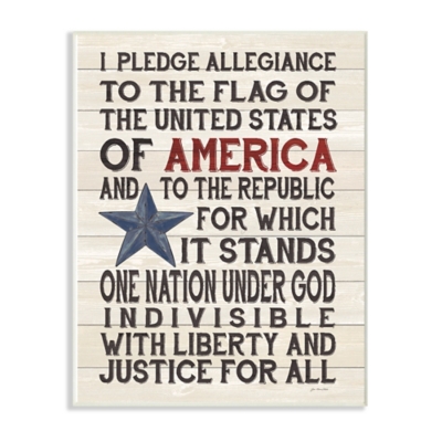 Stupell Industries Pledge of Allegiance Stars and Stripes Americana Rustic Wood Look Sign, 10 x 15, Wood Wall Art, Multi, large