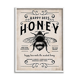 Stupell Industries Honey Bee Rustic Farm Textured Word Design, 11 x 14, Framed Wall Art, Multi, large