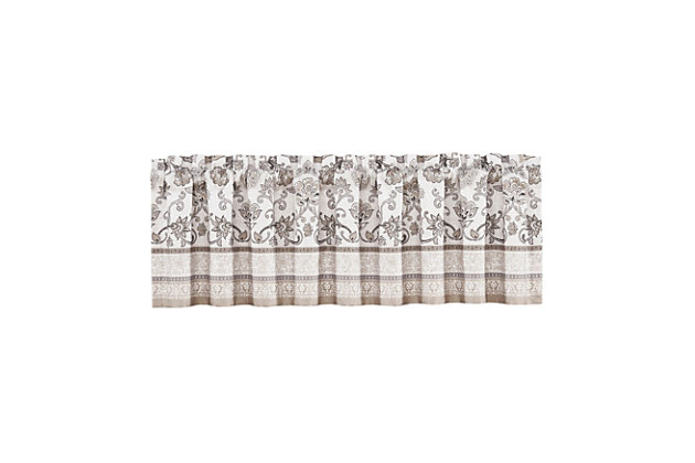 Add a cool, casual vibe to your room's decor with this lovely, straight valance. The beautiful window valance is adorned with a timeless floral print and gently filters light into your space making it the perfect finishing touch to your window decor.Made of polyester | Lined | 3" rod pocket | Machine washable | Imported