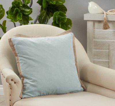 Saro Lifestyle Poly-Filled Velvet Throw Pillow with Flange Edge, Aqua, large