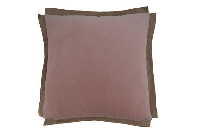 Featuring a solid color design that makes it easy to mix and match, as well as fit within any decor, the Velvet Flange Throw Pillow is a classic addition to any space. It goes beautifully in a living room decor, thrown on the sofa or your favorite armchair, as well as in a bedroom decor. It's made with 100% cotton, which delivers superior quality.Material: 100% cotton | Cotton cover with down filled insert (95% duck feather, 5% down filling) | Pillow has a solid back | Design is not reversible | Pillow has zipper closure | Color: Blush | Care: cool machine wash, do not bleach, hang dry | Imported