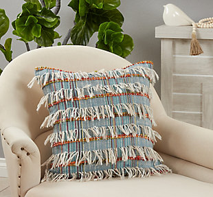 Saro Lifestyle Down-Filled Shaggy Throw Pillow with Striped Design, Multi, rollover
