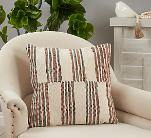 Saro Lifestyle Throw Pillow Cover with Chindi Stripe Design, , rollover