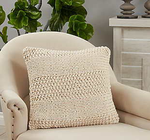 Saro Lifestyle Down-Filled Throw Pillow with Knitted Design, Natural, rollover