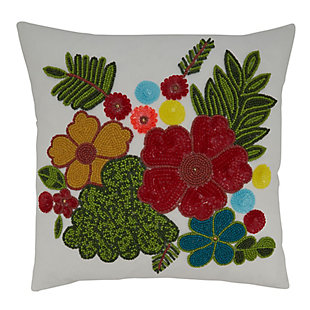 Saro Lifestyle Beaded Flowers Design Poly-Filled Throw Pillow, , large