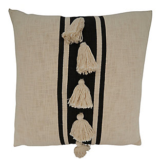 Saro Lifestyle Throw Pillow Cover with Striped Tassel Design, Black, large