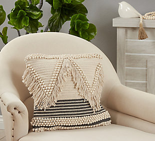 Saro Lifestyle Fringe Design Woven Pillow Cover, , rollover