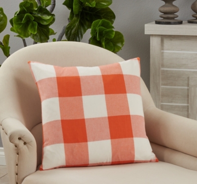 Saro Lifestyle Buffalo Plaid Design Poly-Filled Throw Pillow, Orange, large