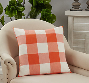 Saro Lifestyle Buffalo Plaid Design Poly-Filled Throw Pillow, Orange, rollover