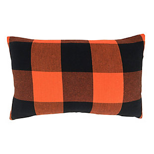 Saro Lifestyle Buffalo Plaid Design Down-Filled Throw Pillow, Orange/Black, large
