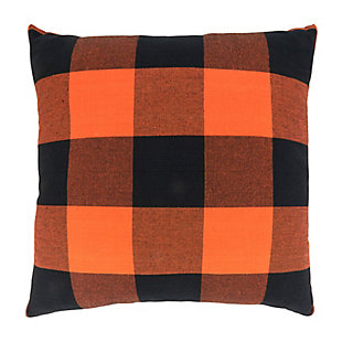 Saro Lifestyle Buffalo Plaid Design Pillow Cover, Orange/Black, large