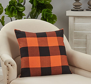 Saro Lifestyle Buffalo Plaid Design Down-Filled Throw Pillow, Orange/Black, rollover